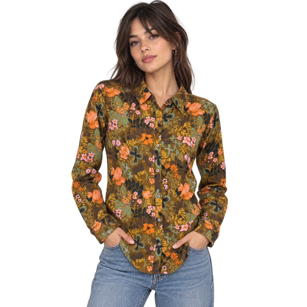 J. McLaughlin Floral Button Down Shirt Small Cotton 70s Boho Botanical